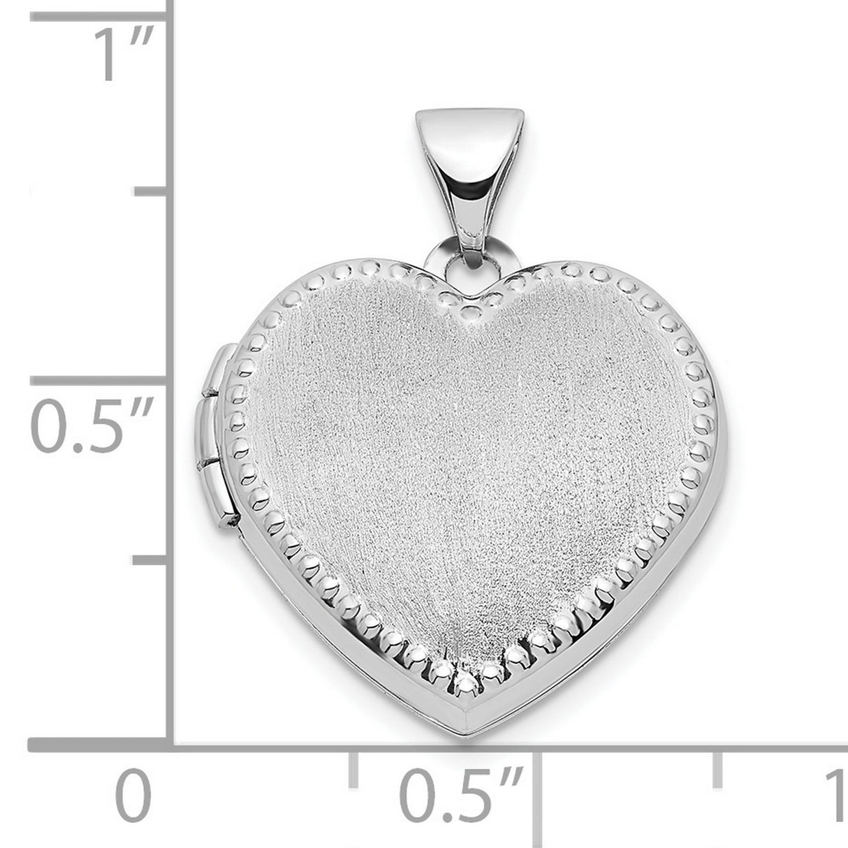 14k White Gold Heart Shaped Locket Pendant with Brushed Center and Beaded Edge