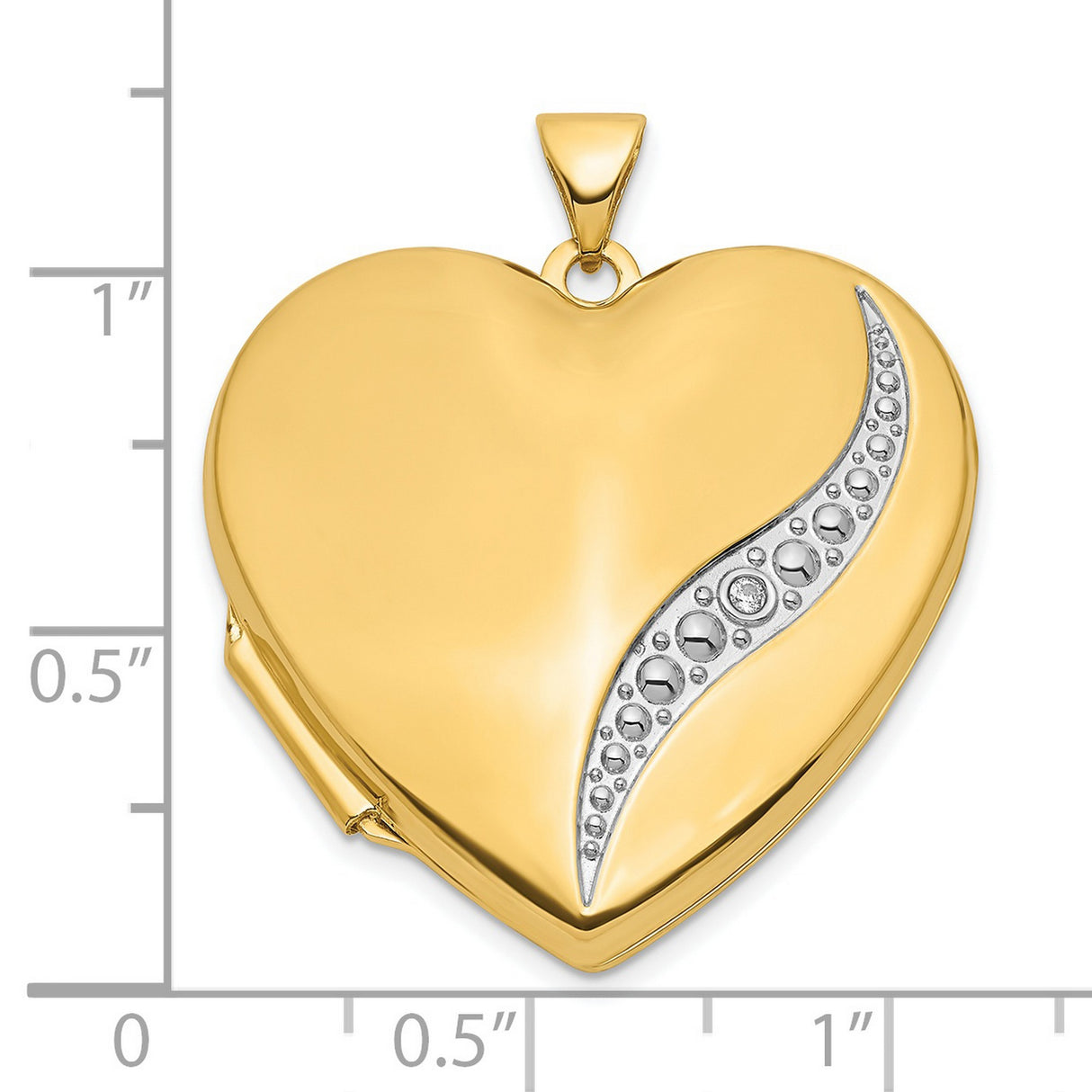 14k Multi-Tone Gold Heart Locket Pendant with Diamond, Rhodium Finish and Wave Detail