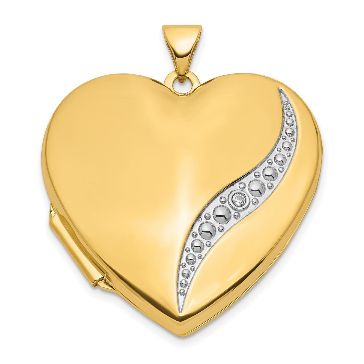 14k Multi-Tone Gold Heart Locket Pendant with Diamond, Rhodium Finish and Wave Detail