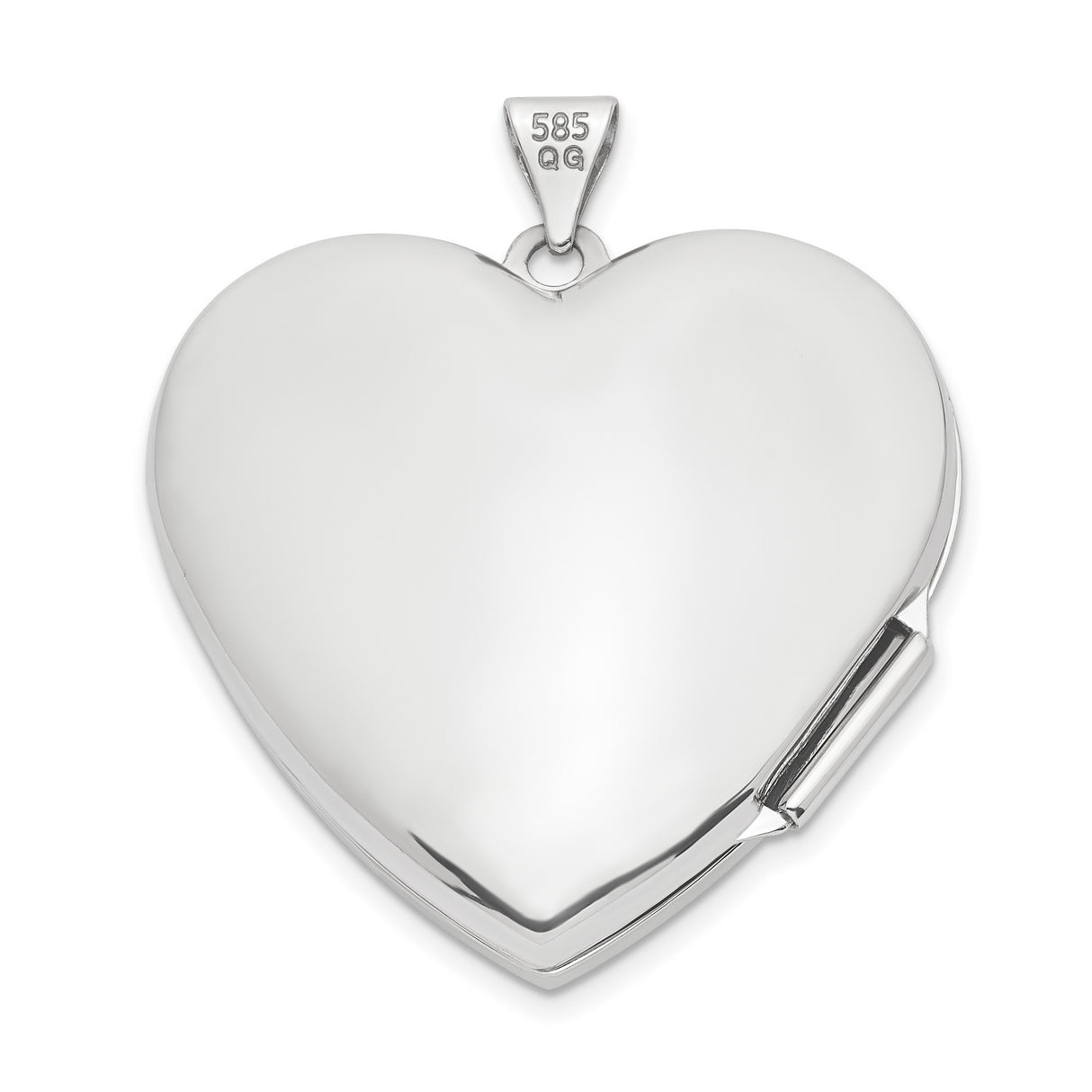 14k White Gold Heart Locket Pendant with Diamond Accents, Modern Curved Design for Women