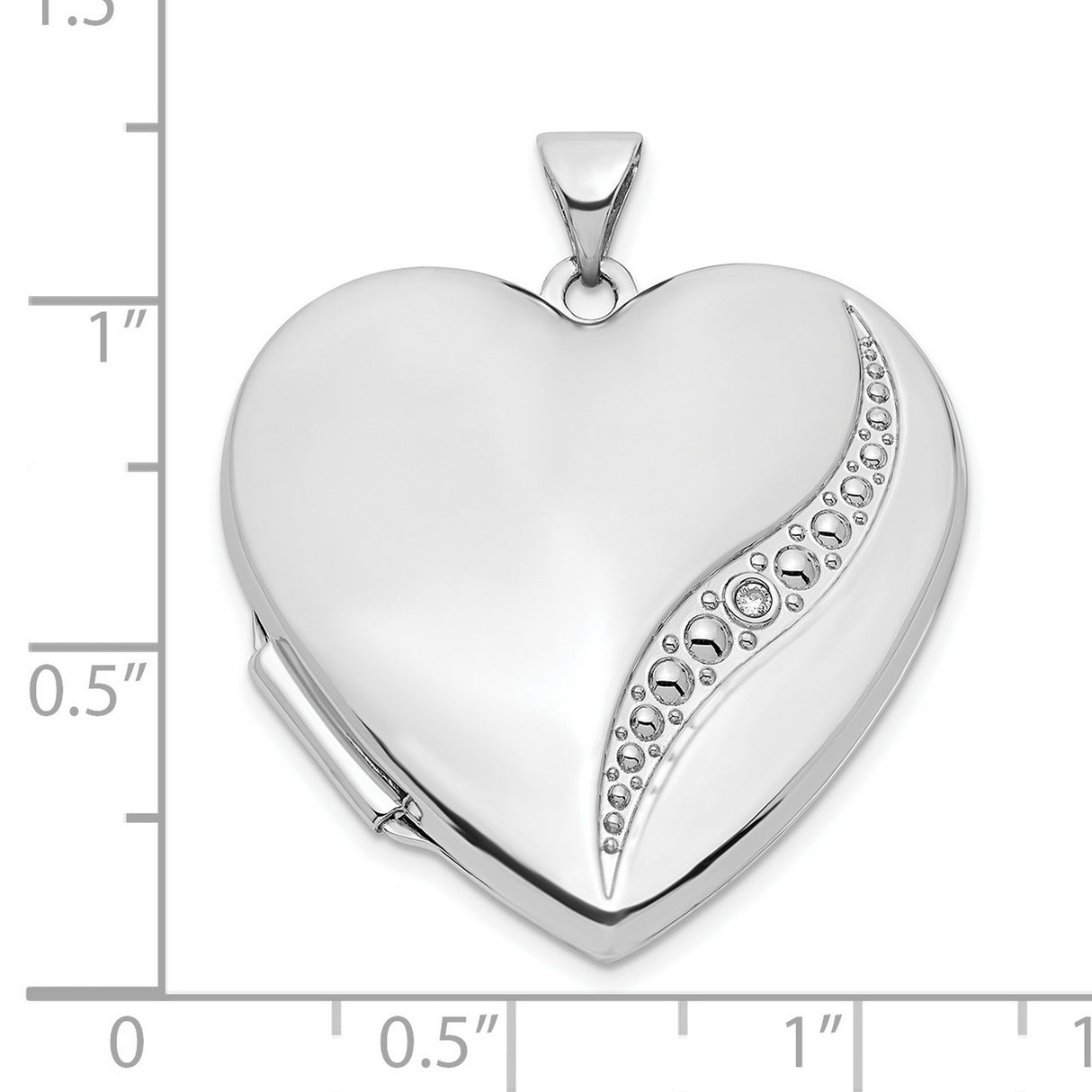 14k White Gold Heart Locket Pendant with Diamond Accents, Modern Curved Design for Women