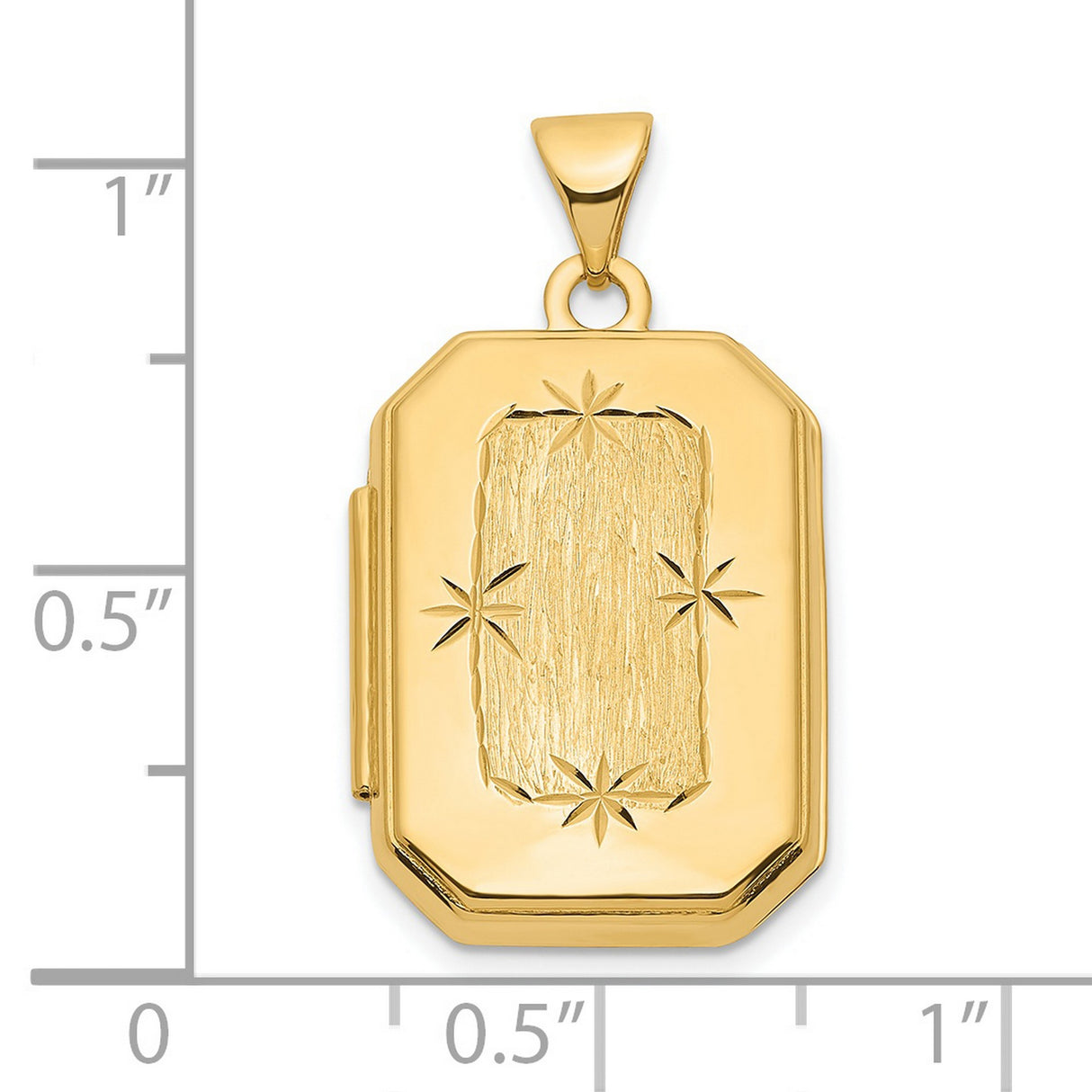 14k Yellow Gold Rectangular Locket Pendant with Brushed Finish and Starburst Design