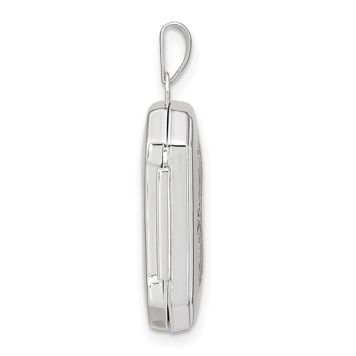 14k White Gold Rectangular Locket Pendant with Brushed Finish and Starburst Engraving