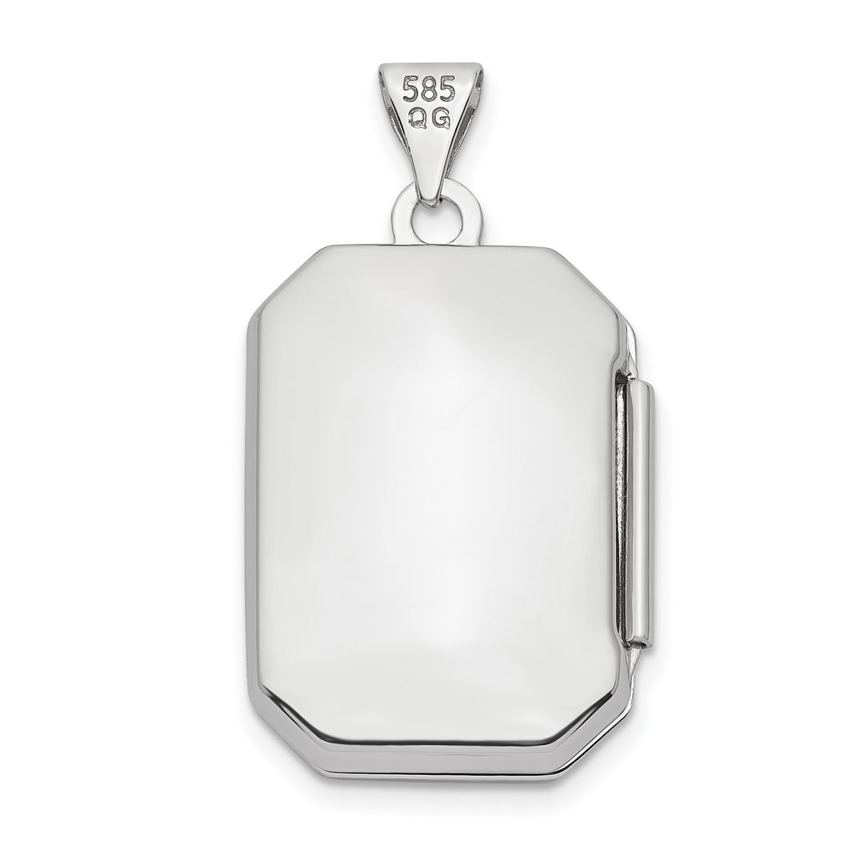 14k White Gold Rectangular Locket Pendant with Brushed Finish and Starburst Engraving