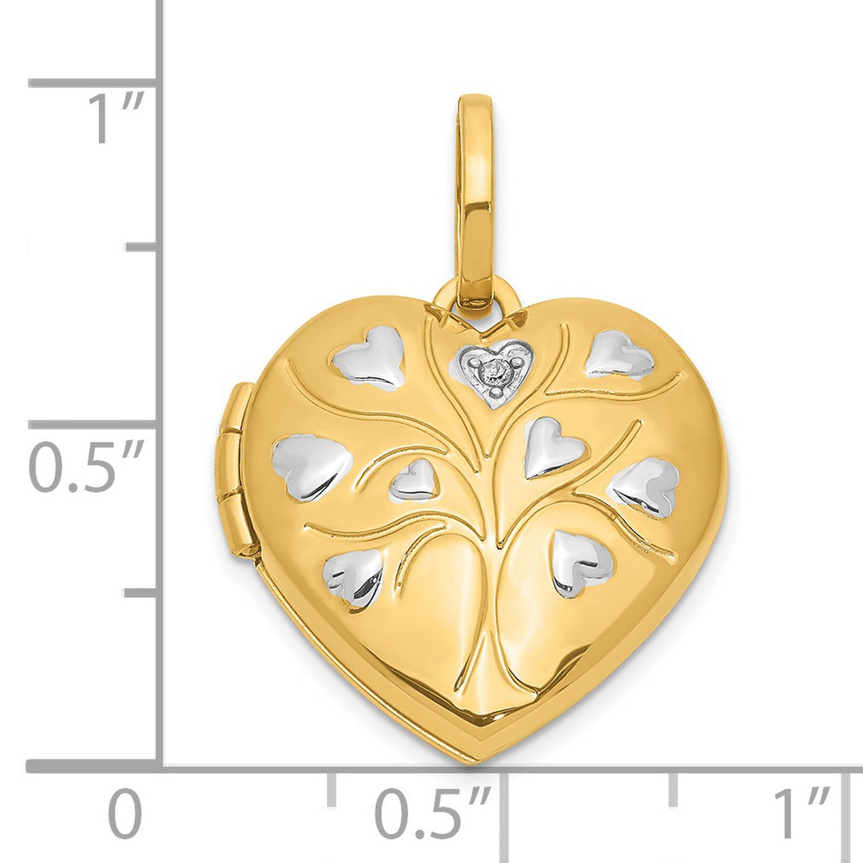 14k Multi-Tone Gold Heart Locket Pendant with Diamond Accent, Tree of Life Design for Women
