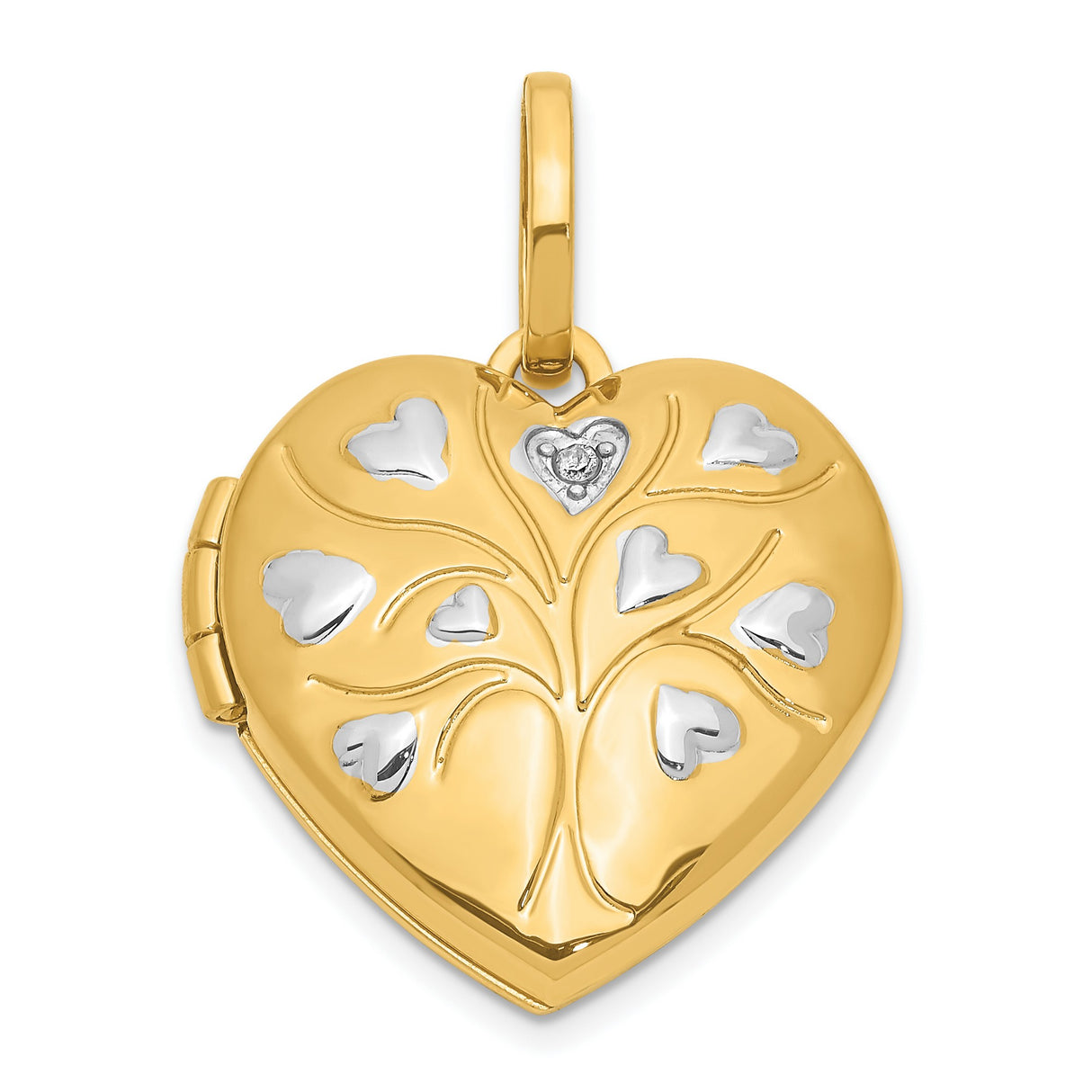 14k Multi-Tone Gold Heart Locket Pendant with Diamond Accent, Tree of Life Design for Women