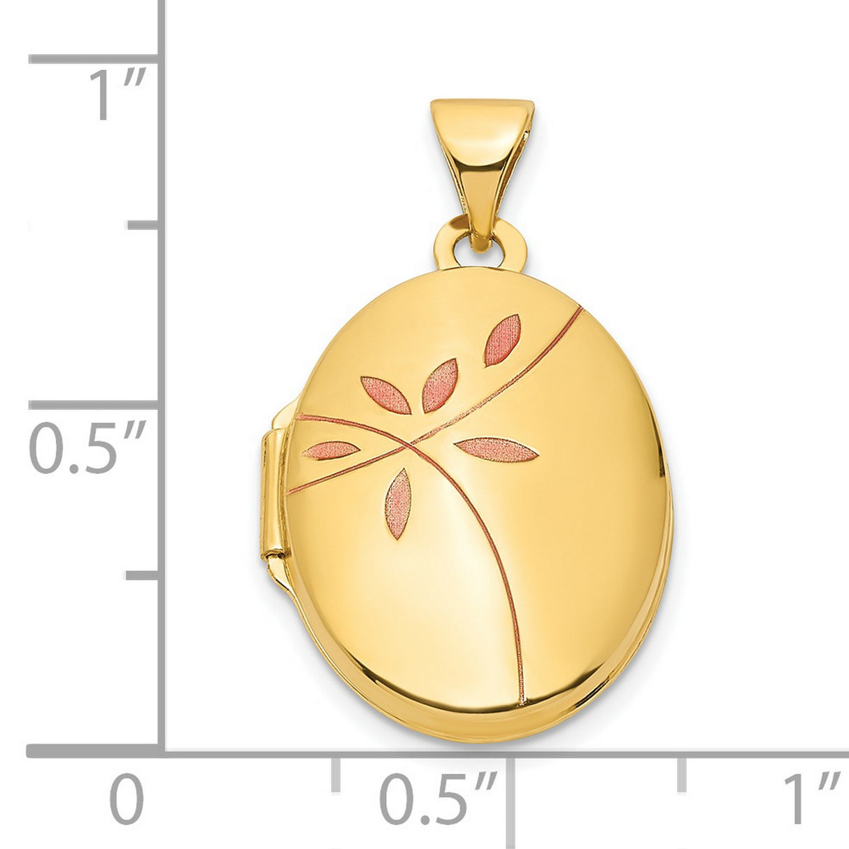 14k Yellow Gold Oval Locket Pendant with Rose Leaf and Branch Design, Nature-Inspired Jewelry for Women