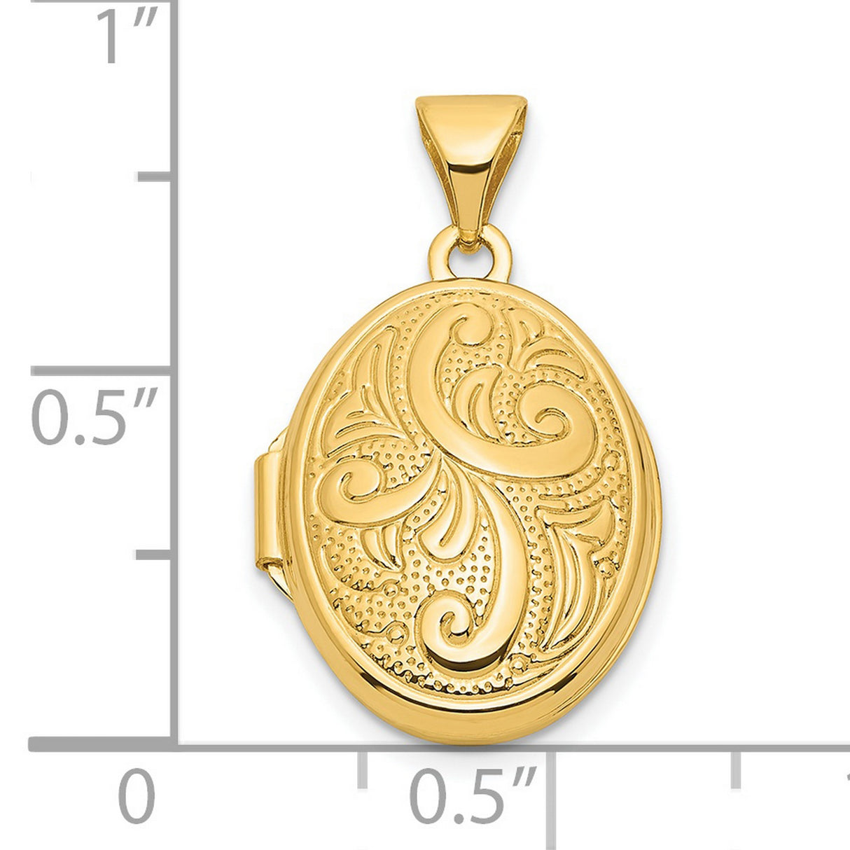 14k Yellow Gold Oval Locket Pendant with Floral Scroll Pattern, Antique Style Keepsake Jewelry