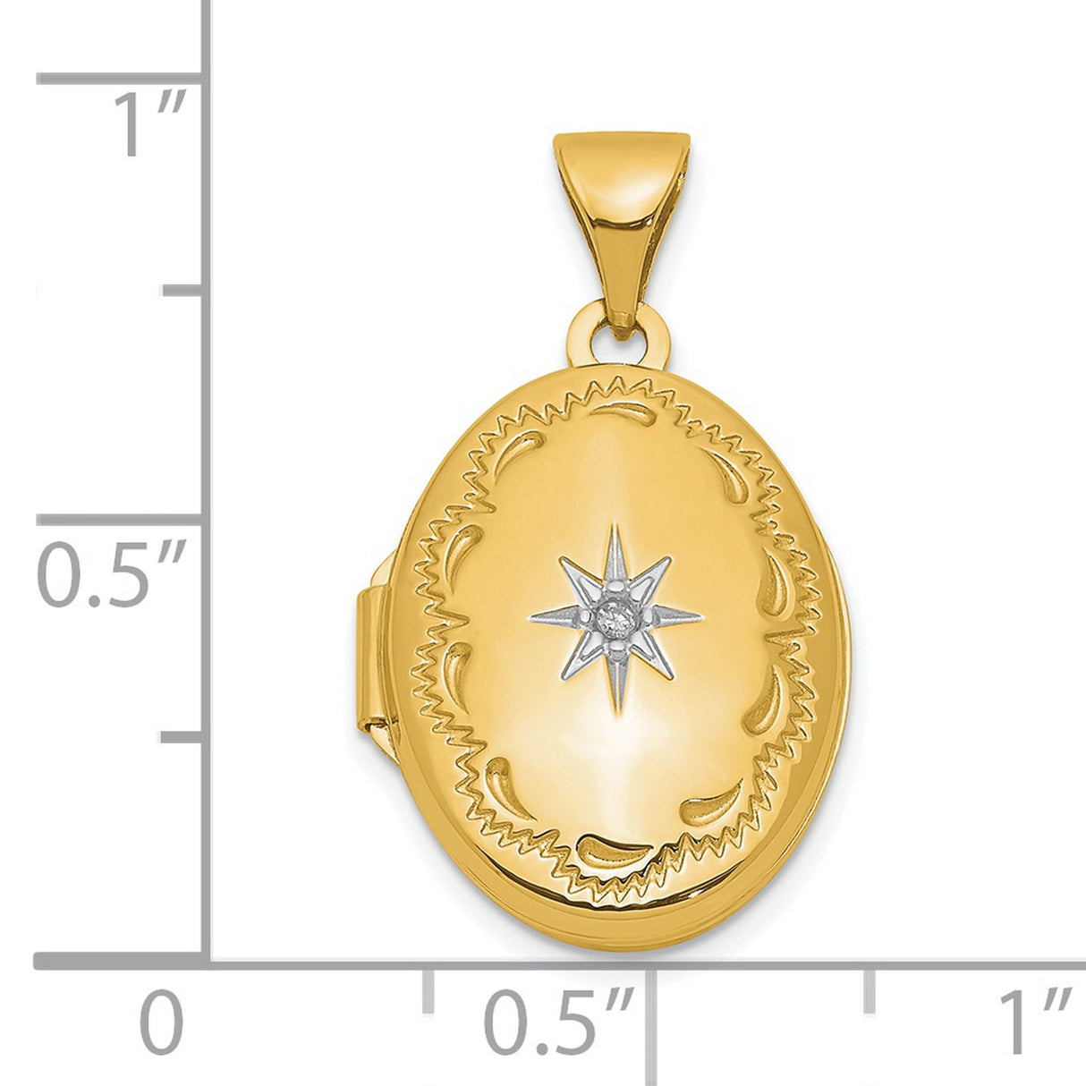 14k Yellow Gold Oval Locket Pendant with Diamond, Starburst Design, Vintage Keepsake Jewelry