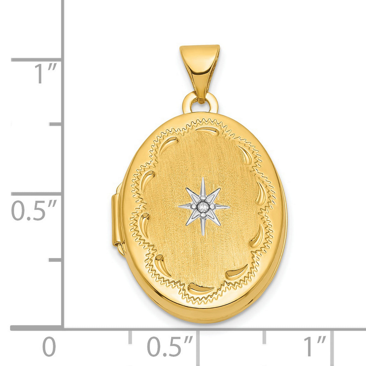 14k Yellow Gold and Rhodium Oval Locket Pendant with Diamond and Starburst Design