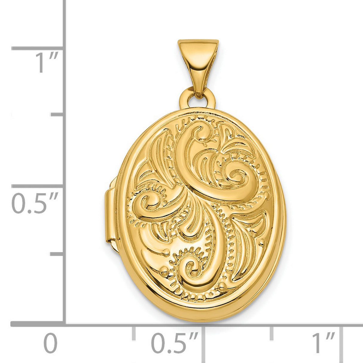 14k Yellow Gold Oval Locket Pendant with Intricate Floral Scroll Design for Women