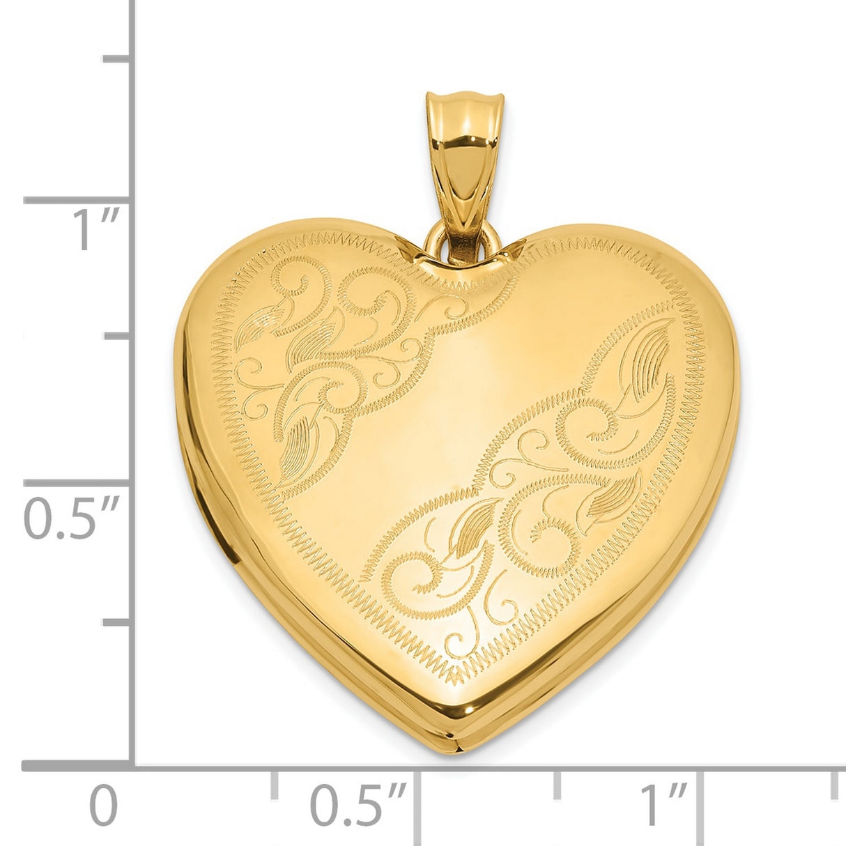 14k Yellow Gold Heart Locket Pendant with Floral Engraving and Scroll Design
