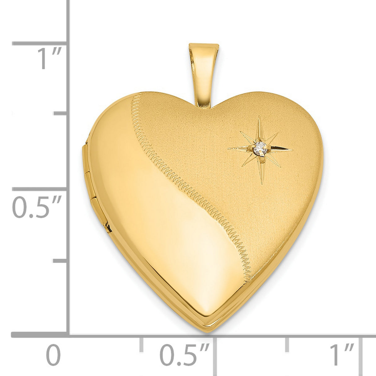 14k Yellow Gold Heart Locket Pendant with Diamond Accent and Starburst Engraving
