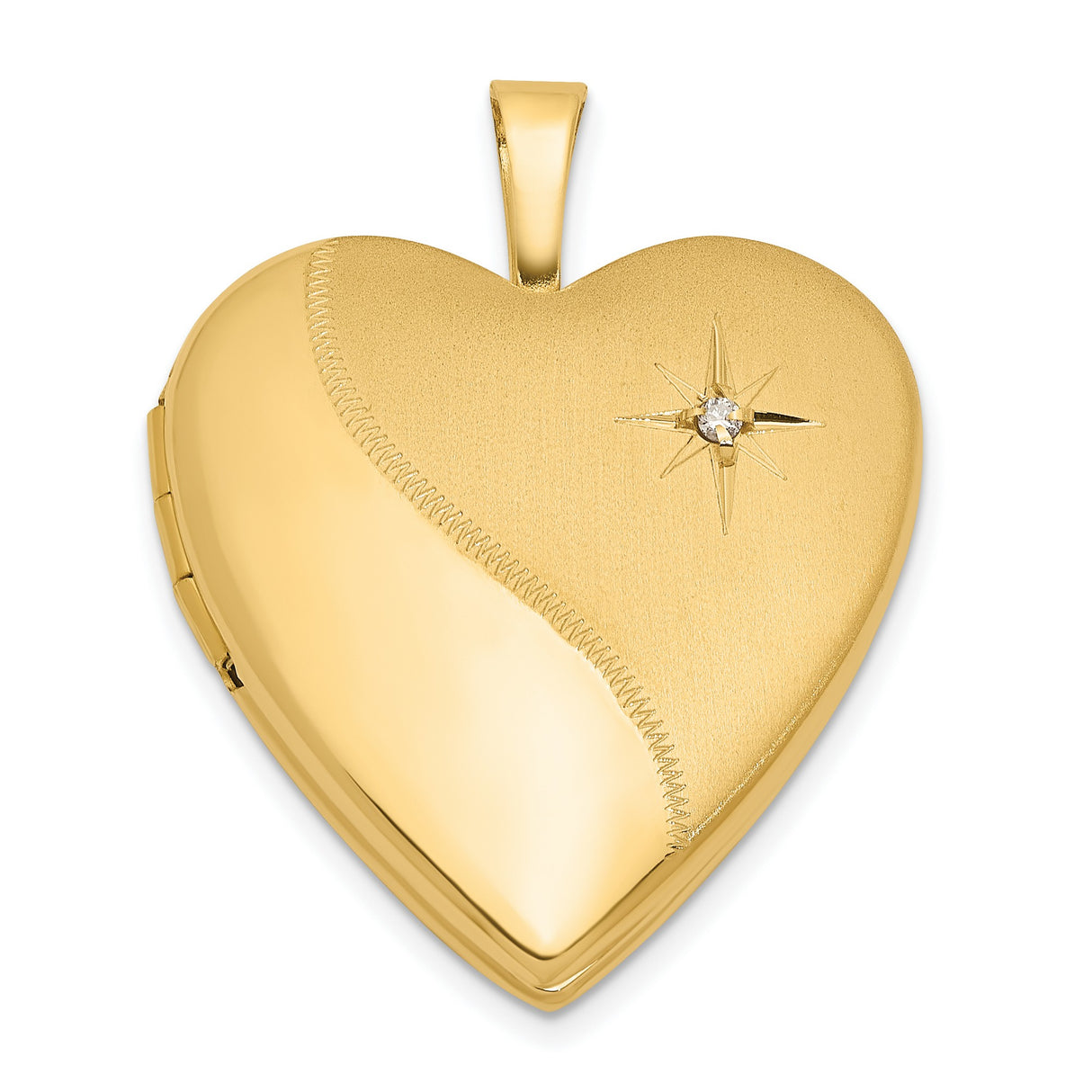 14k Yellow Gold Heart Locket Pendant with Diamond Accent and Starburst Engraving
