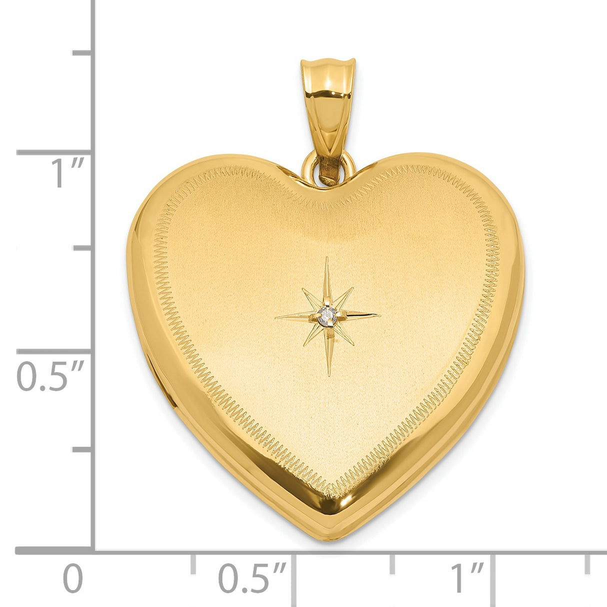 14k Yellow Gold Heart Locket Pendant with Diamond Starburst Engraving, Romantic Keepsake Jewelry