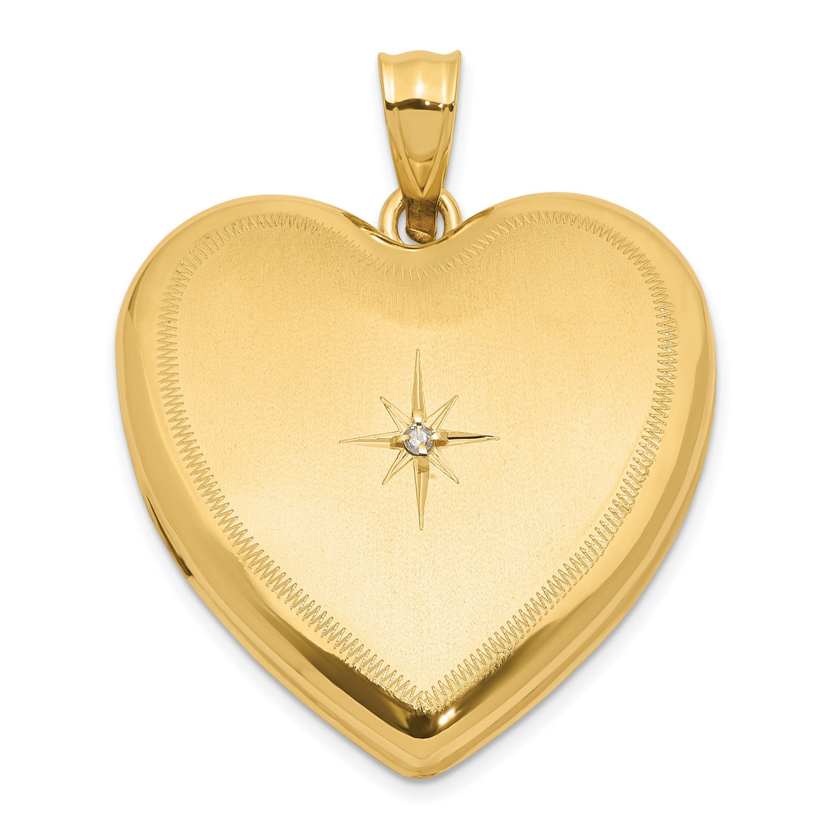 14k Yellow Gold Heart Locket Pendant with Diamond Starburst Engraving, Romantic Keepsake Jewelry