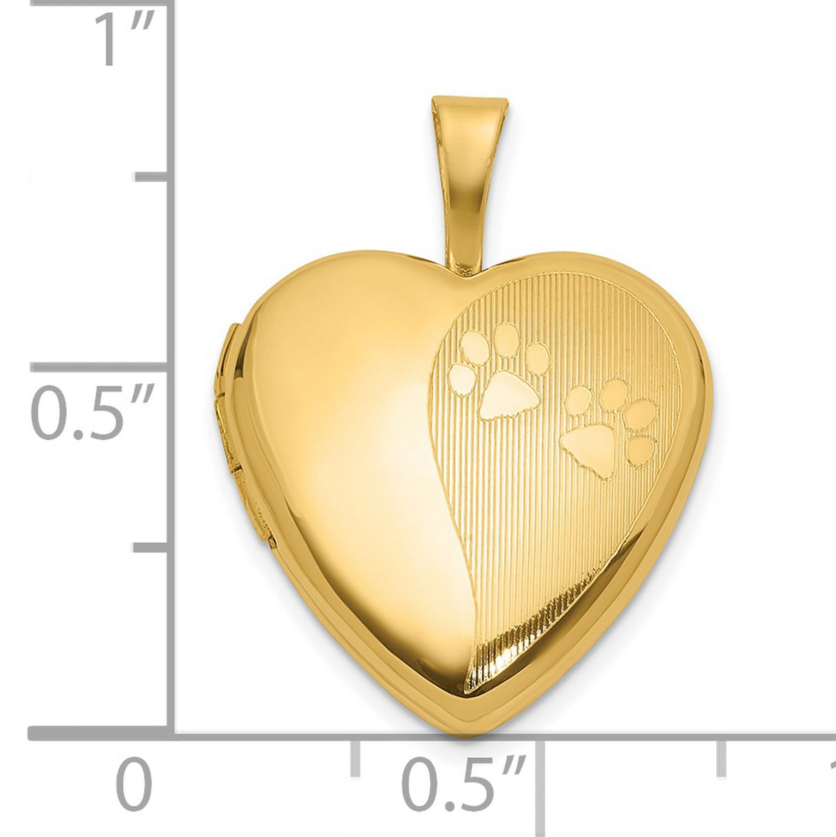 14k Yellow Gold Heart Locket Pendant with Paw Prints, Pet Memorial Jewelry for Women