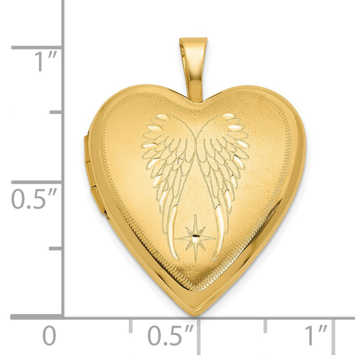 14k Yellow Gold Heart Locket Pendant with Angel Wings and Star, Christian Memorial Jewelry for Women
