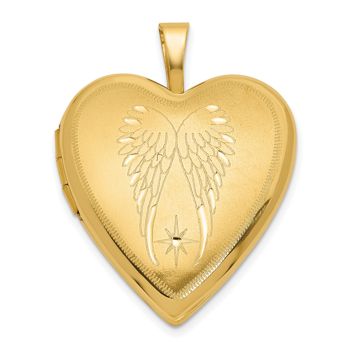 14k Yellow Gold Heart Locket Pendant with Angel Wings and Star, Christian Memorial Jewelry for Women