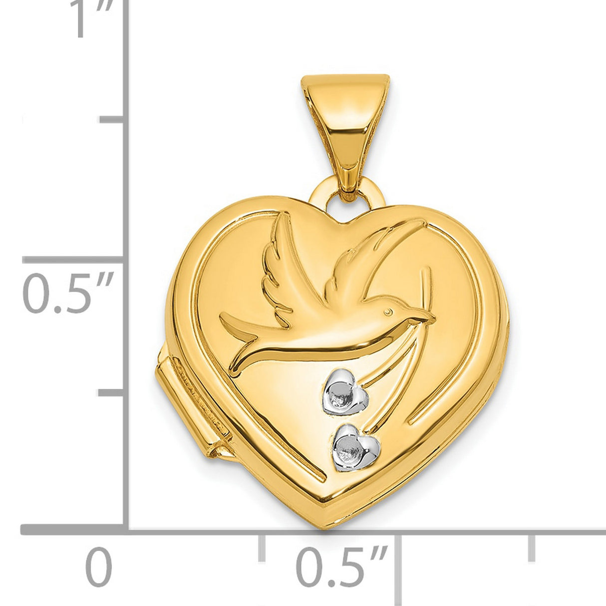 14k Multi-Tone Gold Heart Locket Pendant with Dove and Rhodium Accents, Christian Memorial Jewelry
