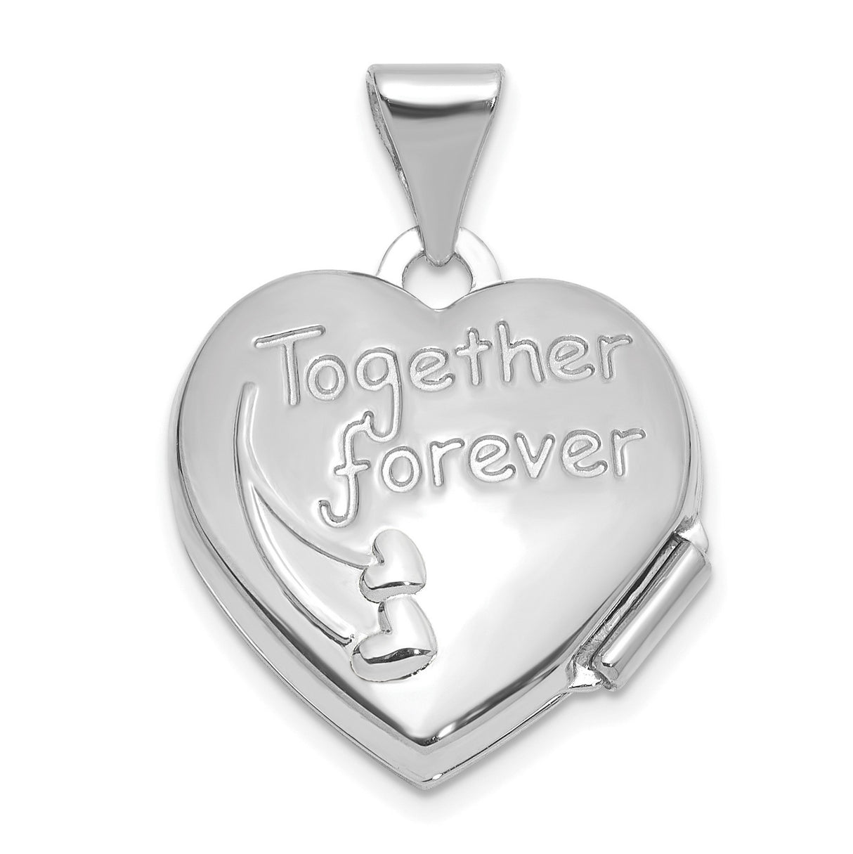14k White Gold Heart Locket Pendant with Dove and Double Hearts for Women