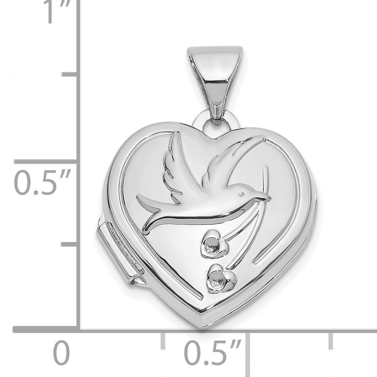 14k White Gold Heart Locket Pendant with Dove and Double Hearts for Women