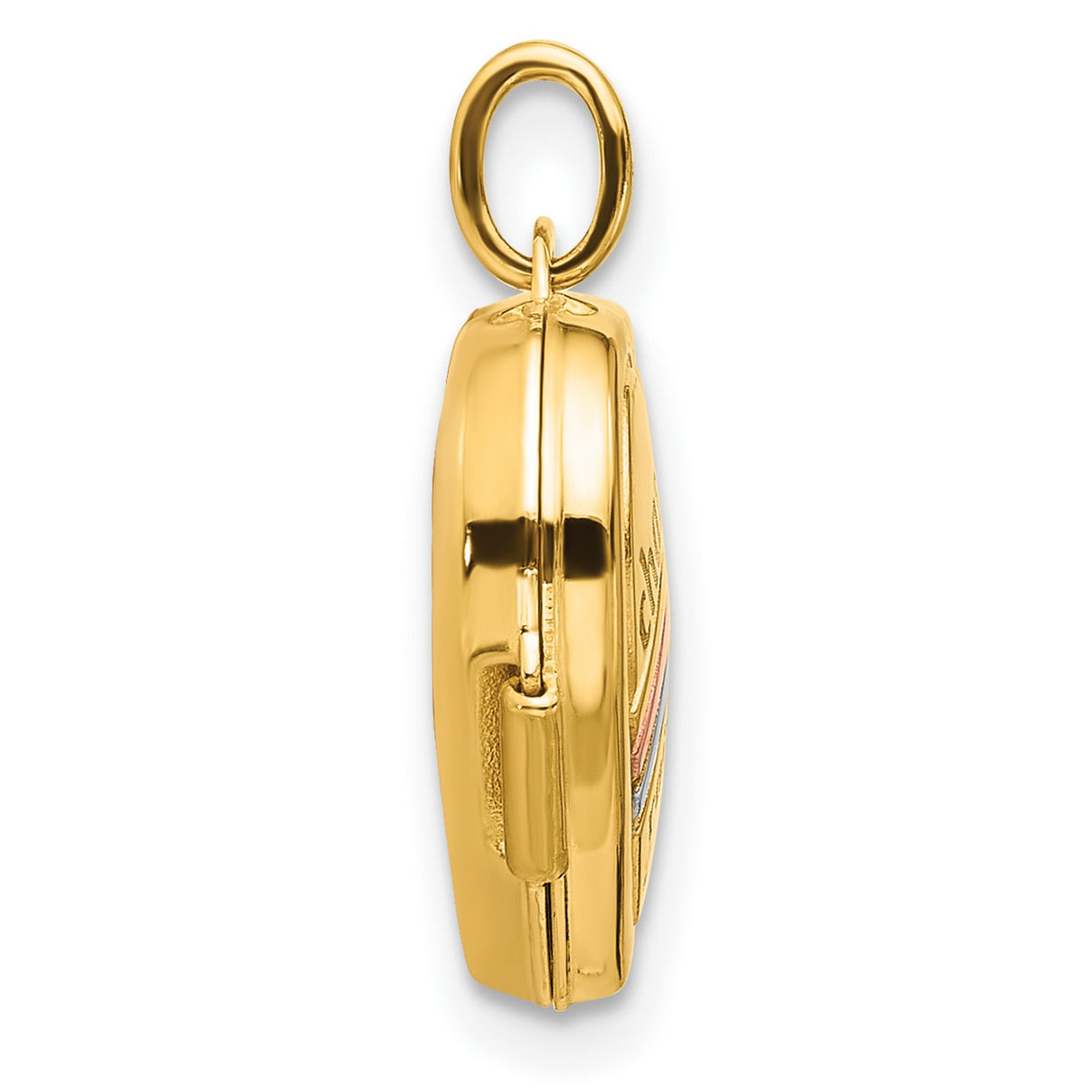 14k Multi-Tone Gold Heart Locket Pendant with Tri-Color Rainbow Design, Chase the Rainbow Engraving