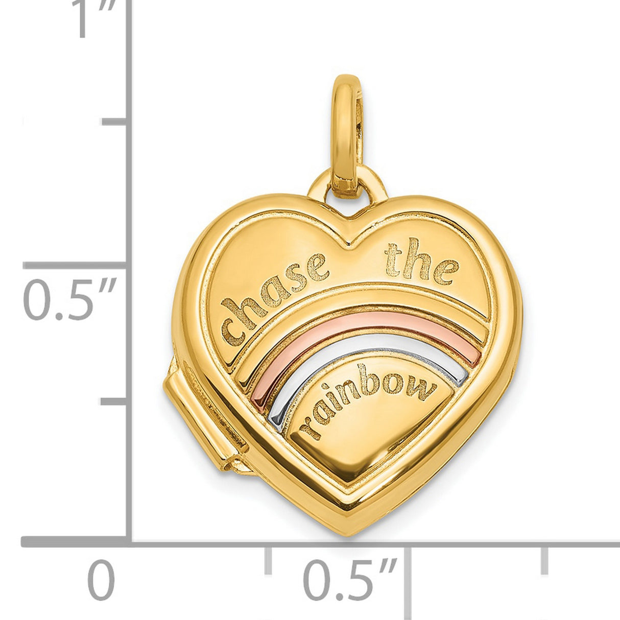 14k Multi-Tone Gold Heart Locket Pendant with Tri-Color Rainbow Design, Chase the Rainbow Engraving