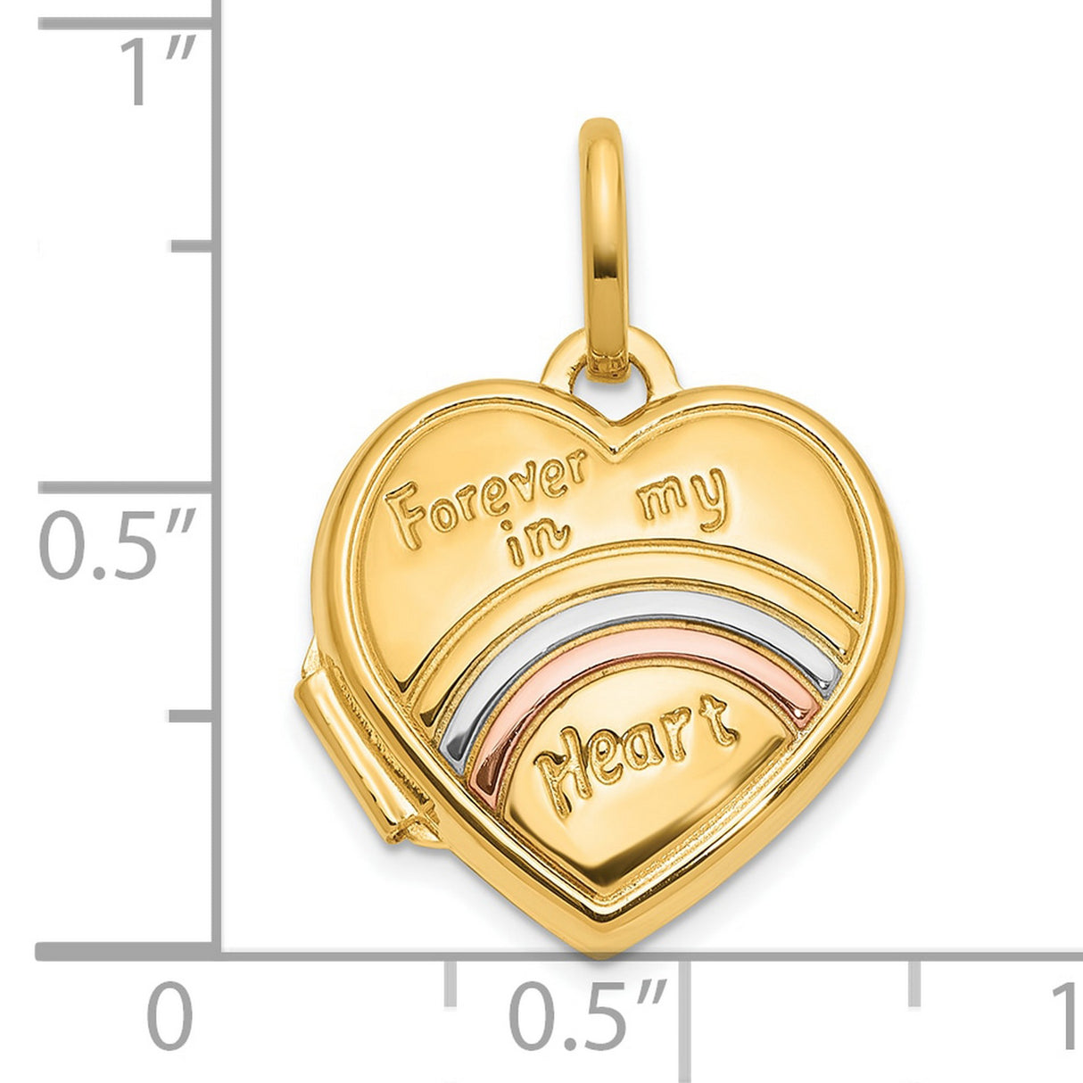 14k Multi-Tone Gold Heart Locket Pendant, Forever in My Heart Engraving, Memorial Keepsake for Women