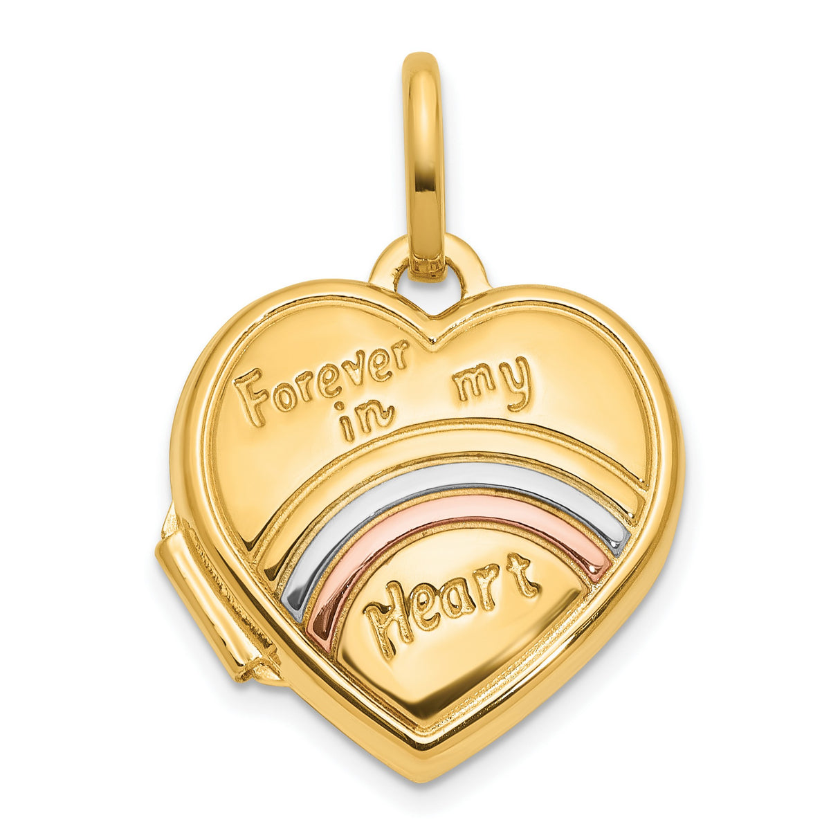 14k Multi-Tone Gold Heart Locket Pendant, Forever in My Heart Engraving, Memorial Keepsake for Women
