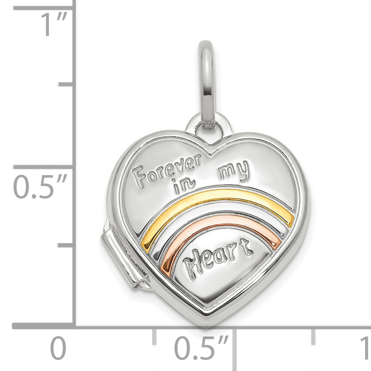 14k White Gold Heart Locket Pendant with Forever in My Heart Engraving, Rose and Rainbow Accents