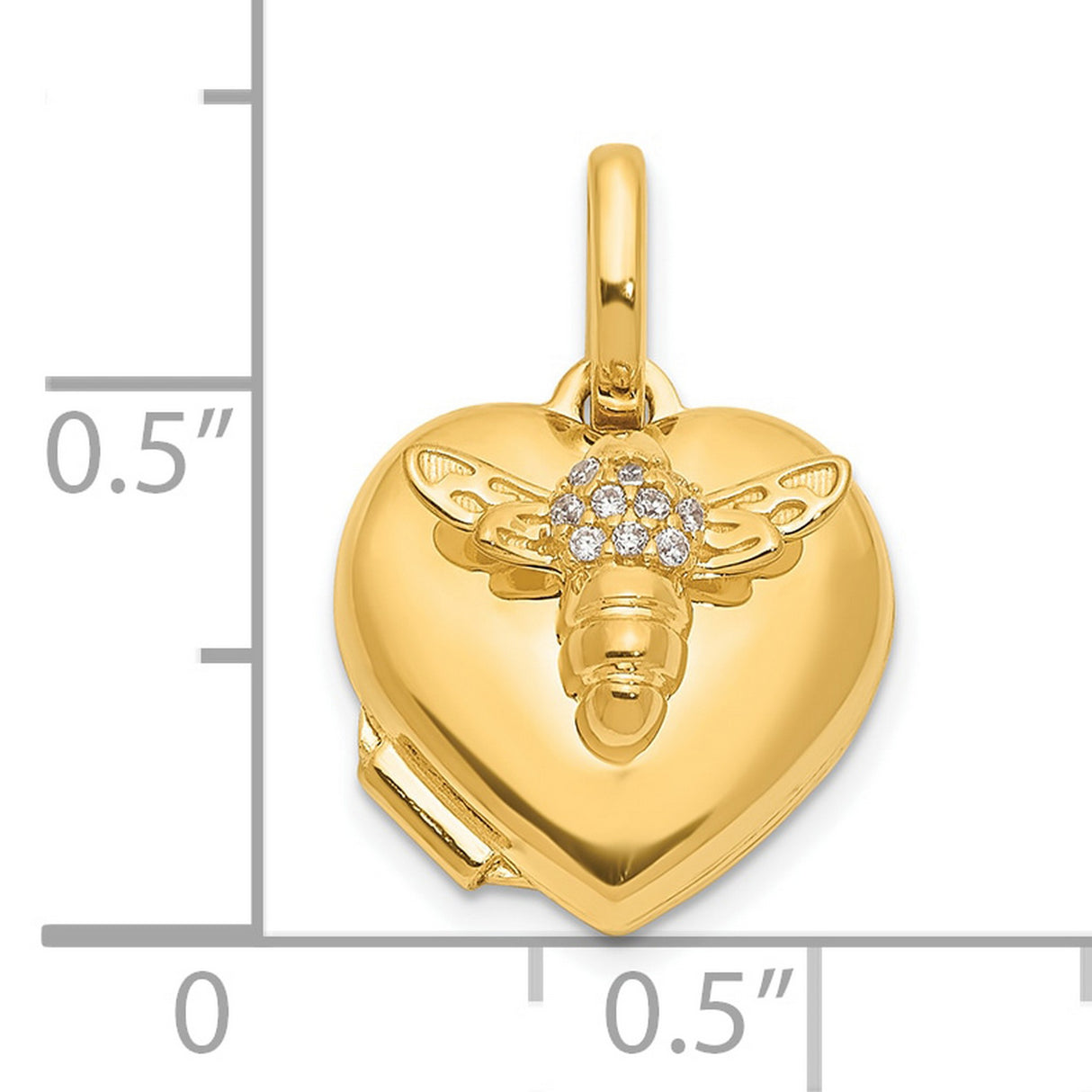 14k Yellow Gold Heart Locket Pendant with Cubic Zirconia Bee Wings, Nature-Inspired Charm