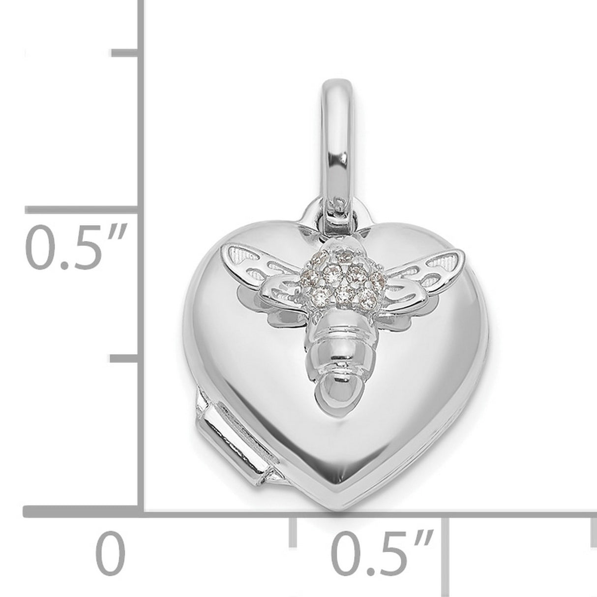 14k White Gold Heart Locket Pendant with Cubic Zirconia and Bee Design