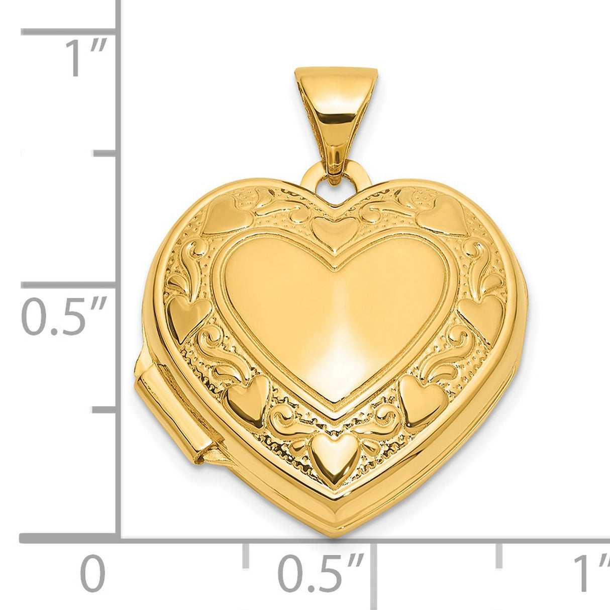 14k Yellow Gold Heart Locket Pendant with Scrollwork and Heart Motifs for Women