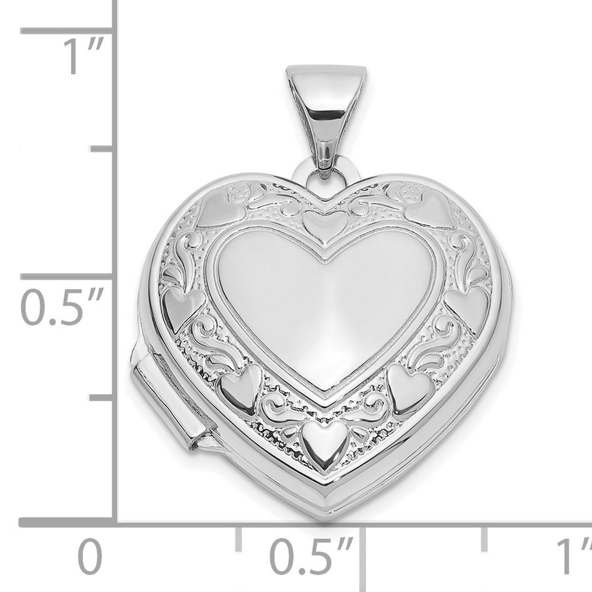 14k White Gold Heart Locket Pendant with Scrollwork and Multi Heart Design for Women