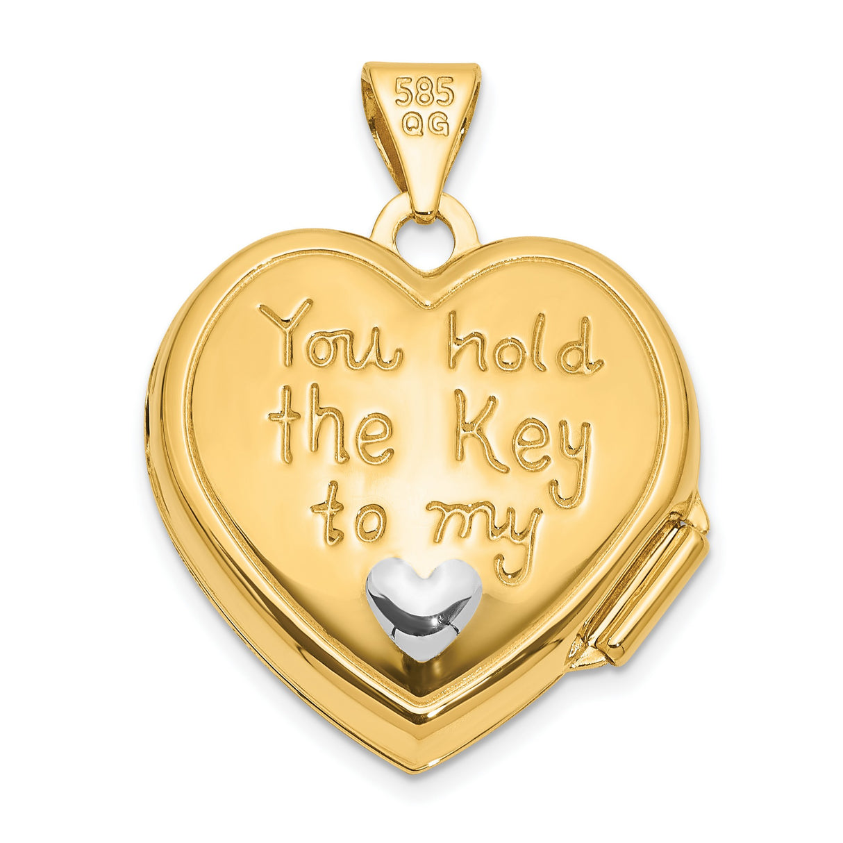 14k Yellow Gold and Rhodium Heart Locket Pendant with Key and Padlock Design for Women