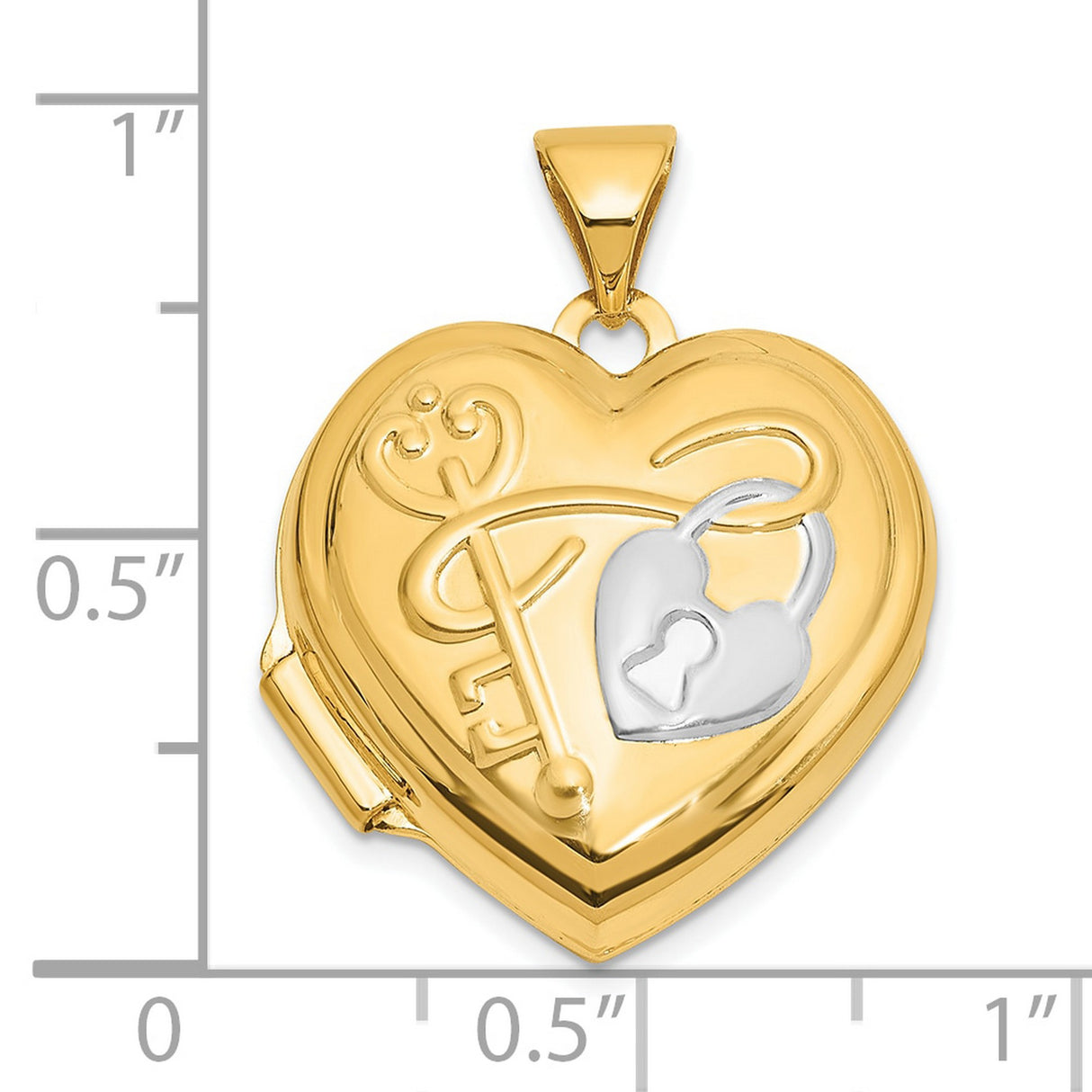 14k Yellow Gold and Rhodium Heart Locket Pendant with Key and Padlock Design for Women