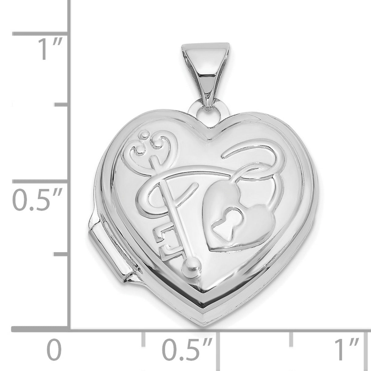 14k White Gold Heart Locket Pendant with Key and Lock Design, Reversible Love Symbol