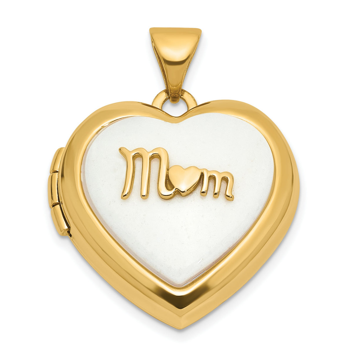 14k Yellow Gold Heart Shaped Mom Locket Pendant with Agate, Polished Finish, Sentimental Jewelry