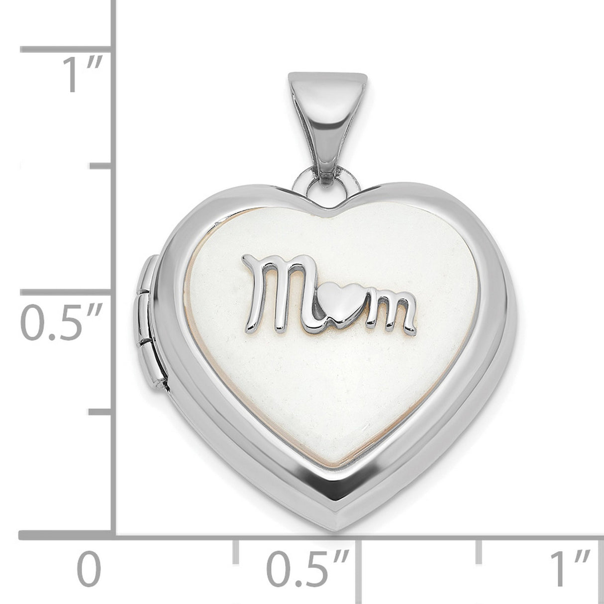 14k White Gold Heart-Shaped Mom Locket Pendant with Agate, Sentimental Keepsake Jewelry