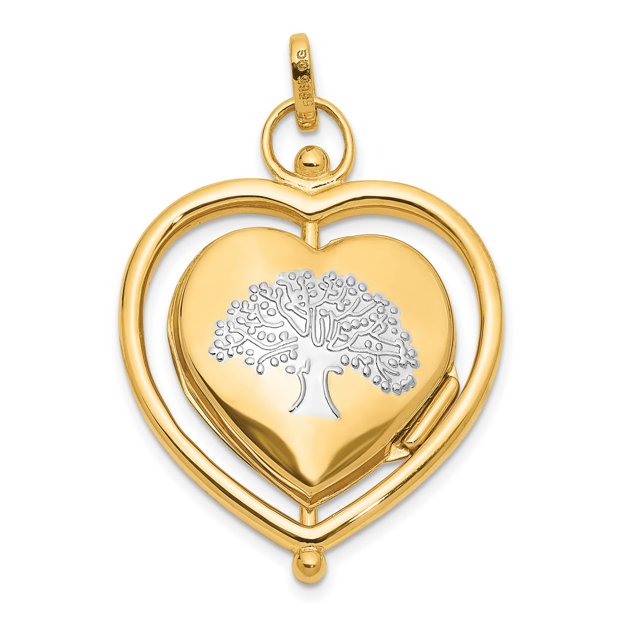 14k Multi-Tone Gold Heart Locket Pendant with Floral Accents and Mum Design
