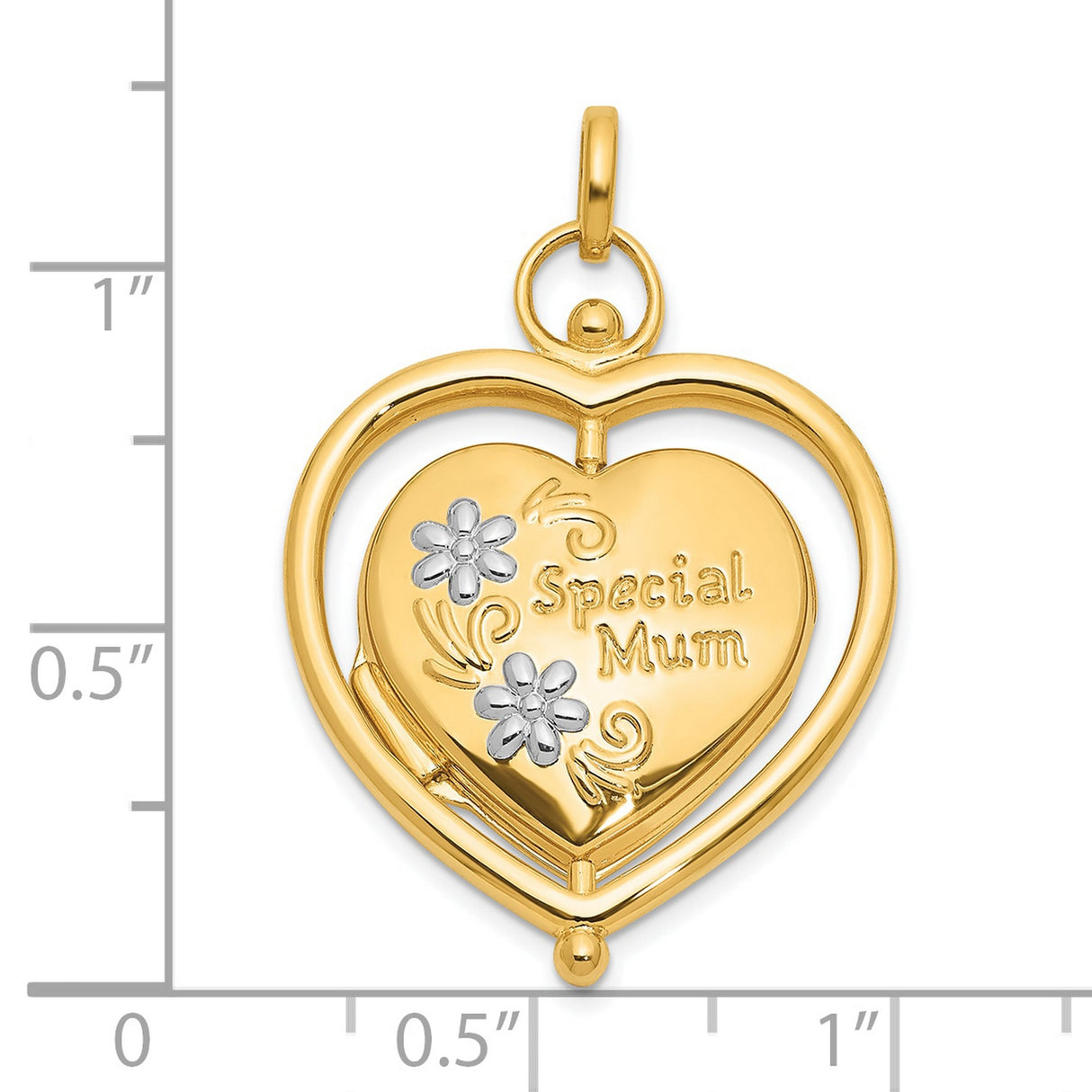 14k Multi-Tone Gold Heart Locket Pendant with Floral Accents and Mum Design