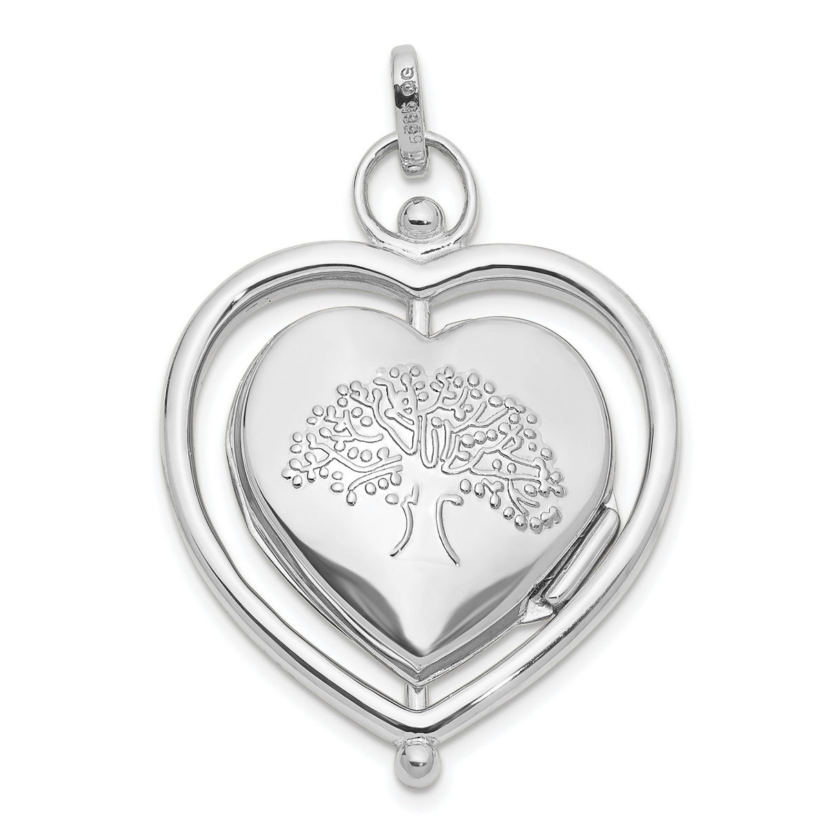 14k White Gold Heart Locket Pendant with Floral Engraving and Mum Inscription
