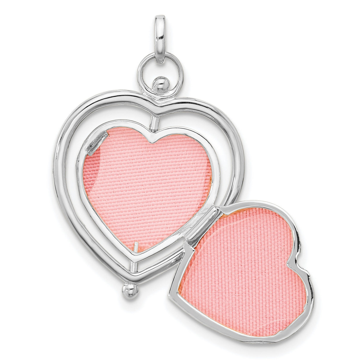 14k White Gold Heart Locket Pendant with Floral Engraving and Mum Inscription