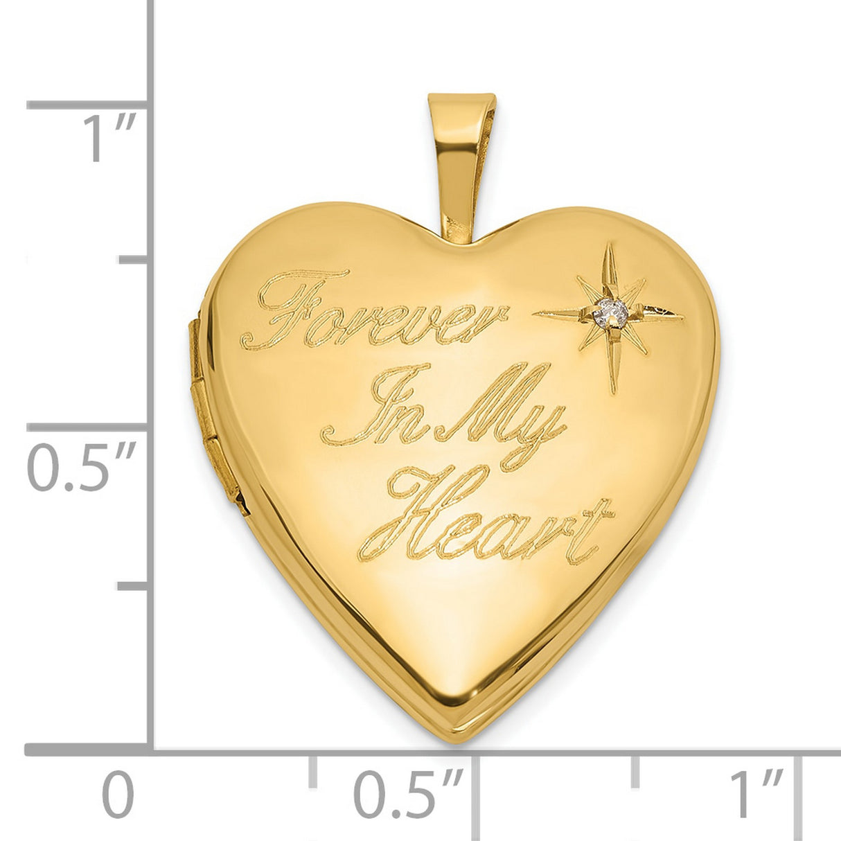 14k Yellow Gold Heart Locket Pendant with Diamond Accent, Forever in My Heart Engraving
