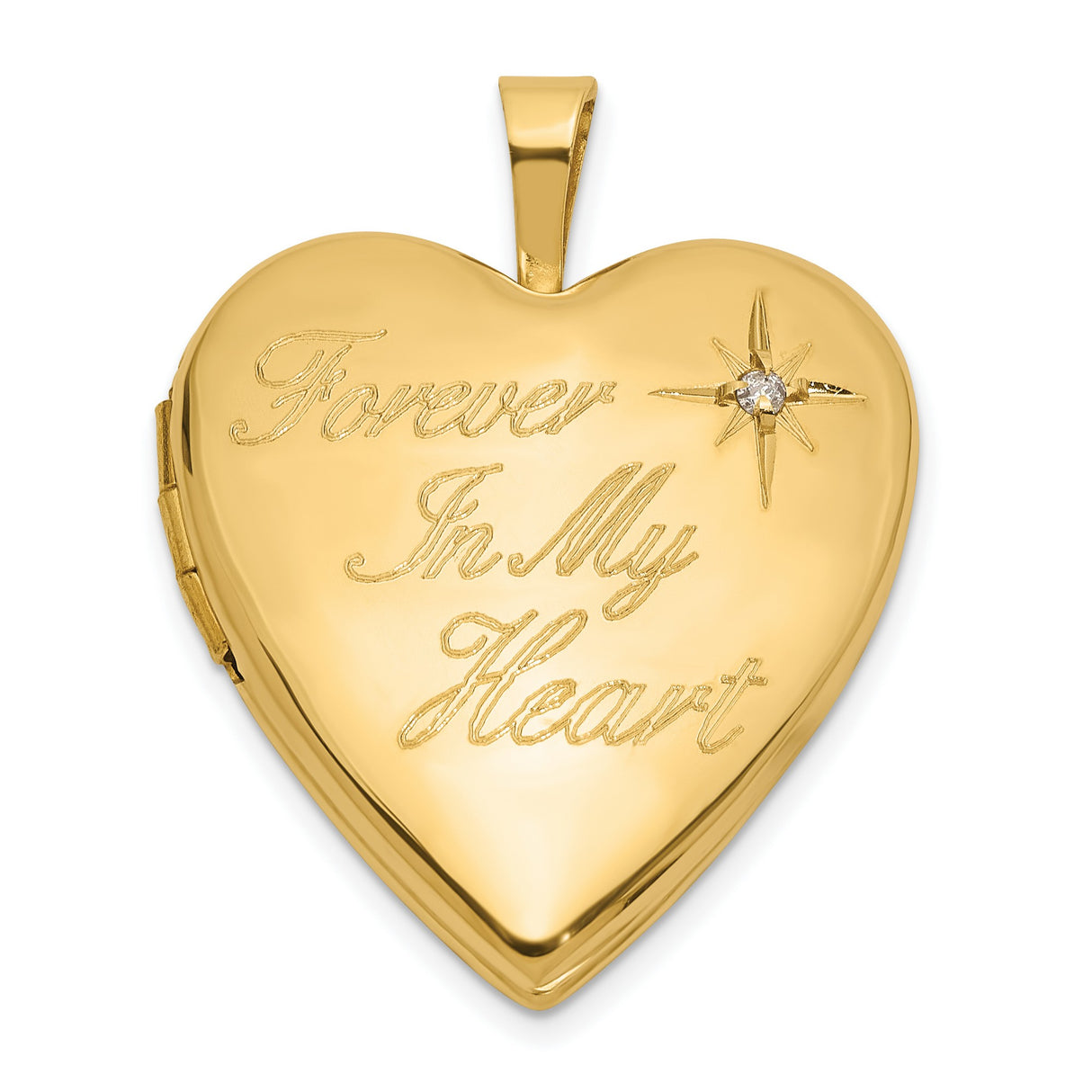 14k Yellow Gold Heart Locket Pendant with Diamond Accent, Forever in My Heart Engraving