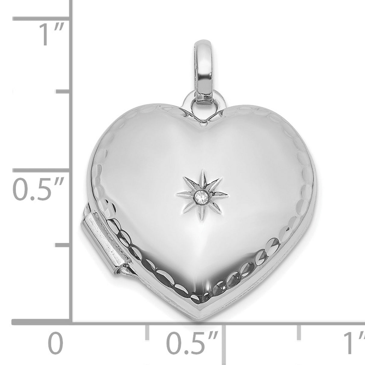 14k White Gold Heart Locket Pendant with Diamond, Starburst Design, Romantic Keepsake Jewelry
