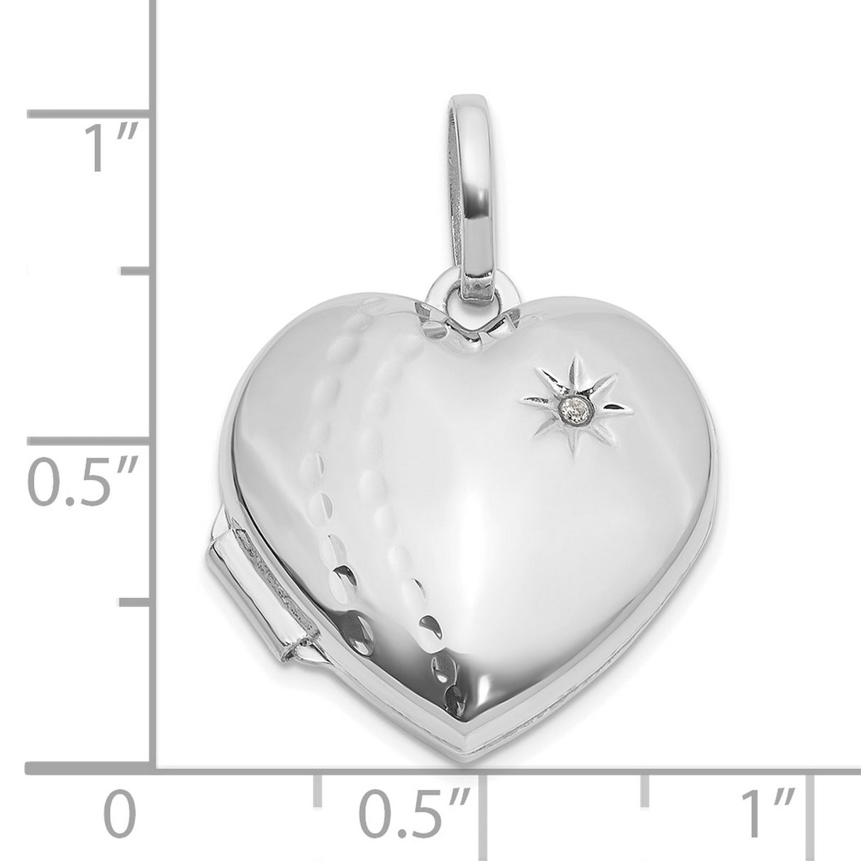 14k White Gold Heart Locket Pendant with Diamond Starburst Design and Photo Holder