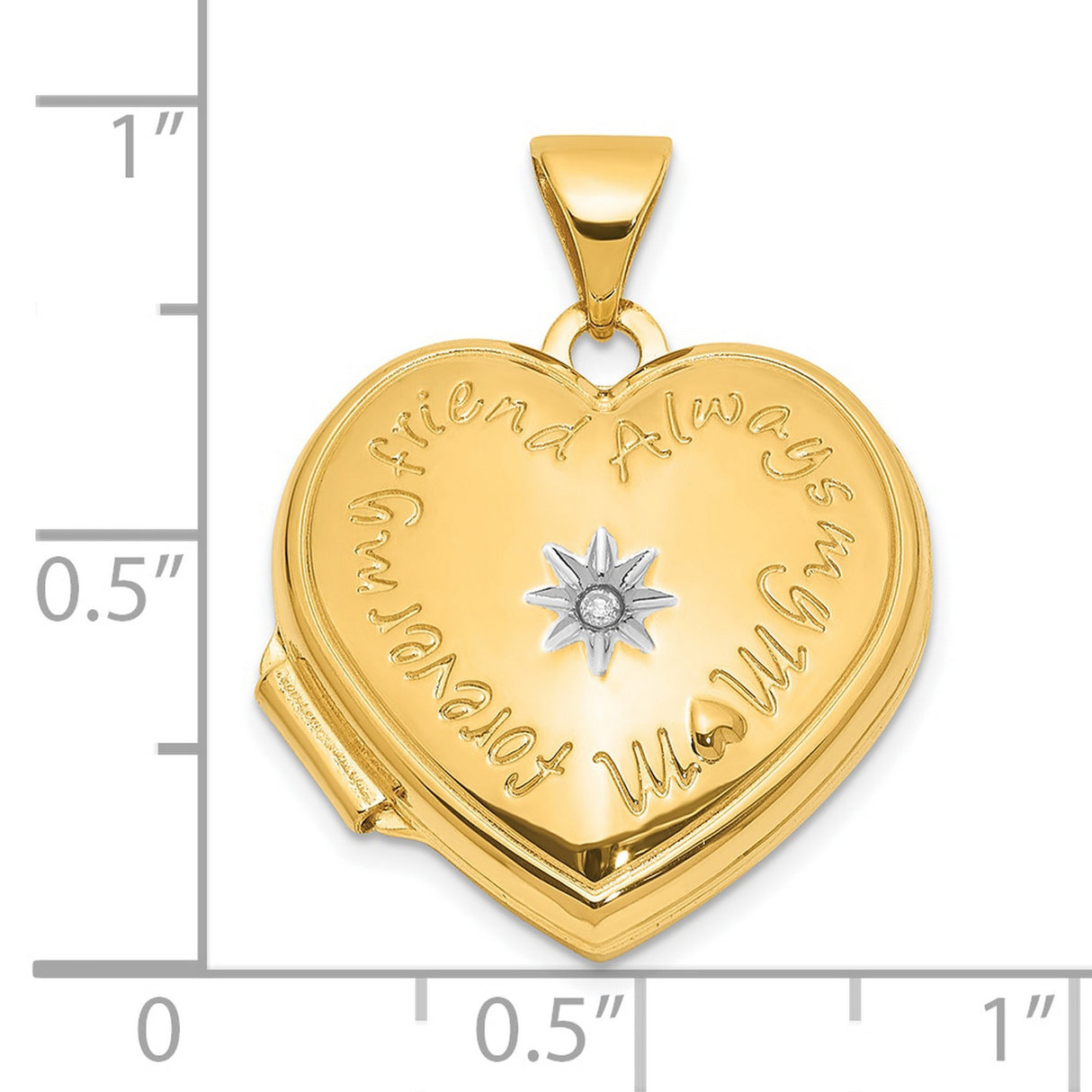 14k Multi-Tone Gold Heart Locket Pendant with Diamond, Always My Mom Forever My Friend Design