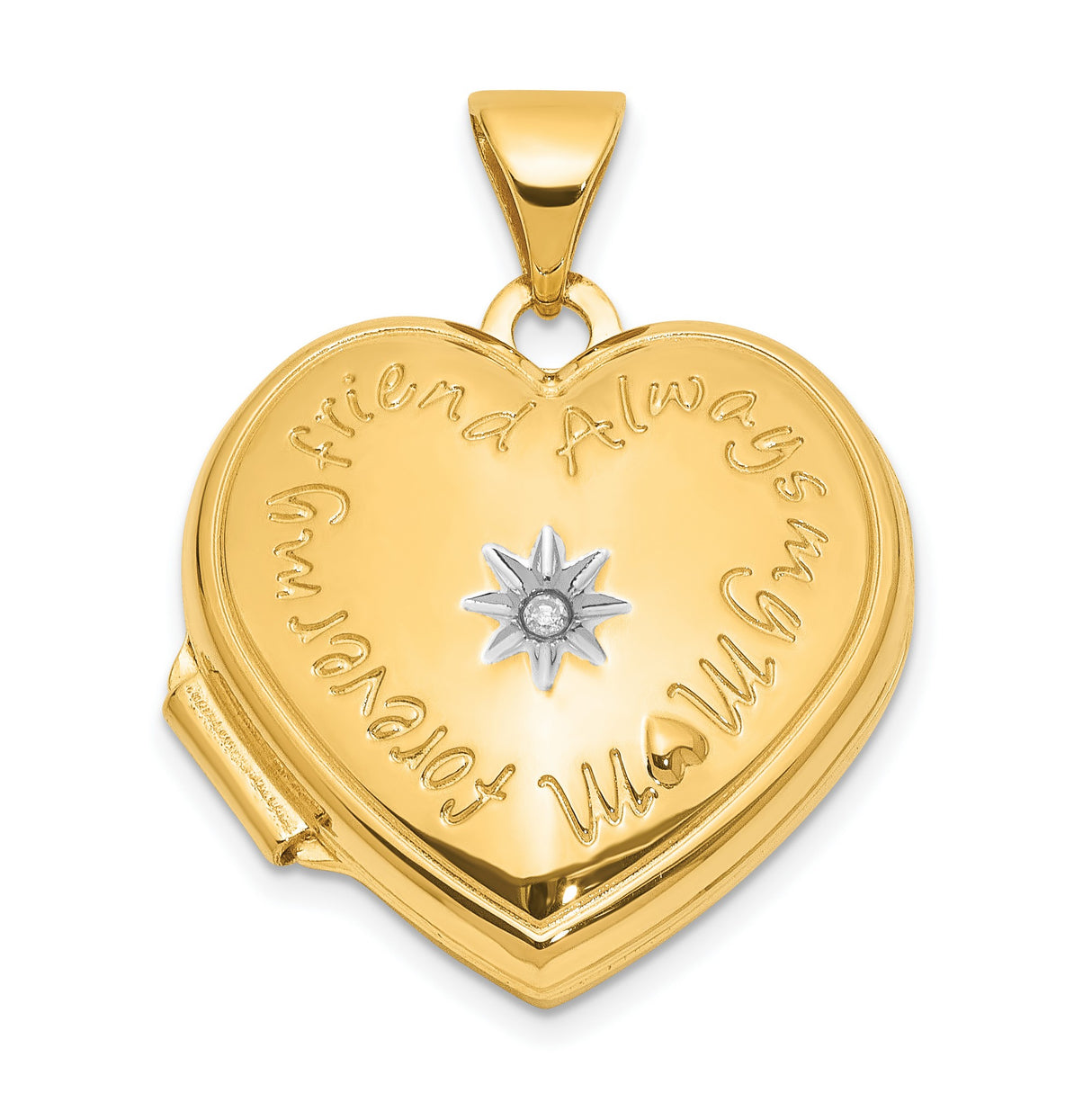 14k Multi-Tone Gold Heart Locket Pendant with Diamond, Always My Mom Forever My Friend Design